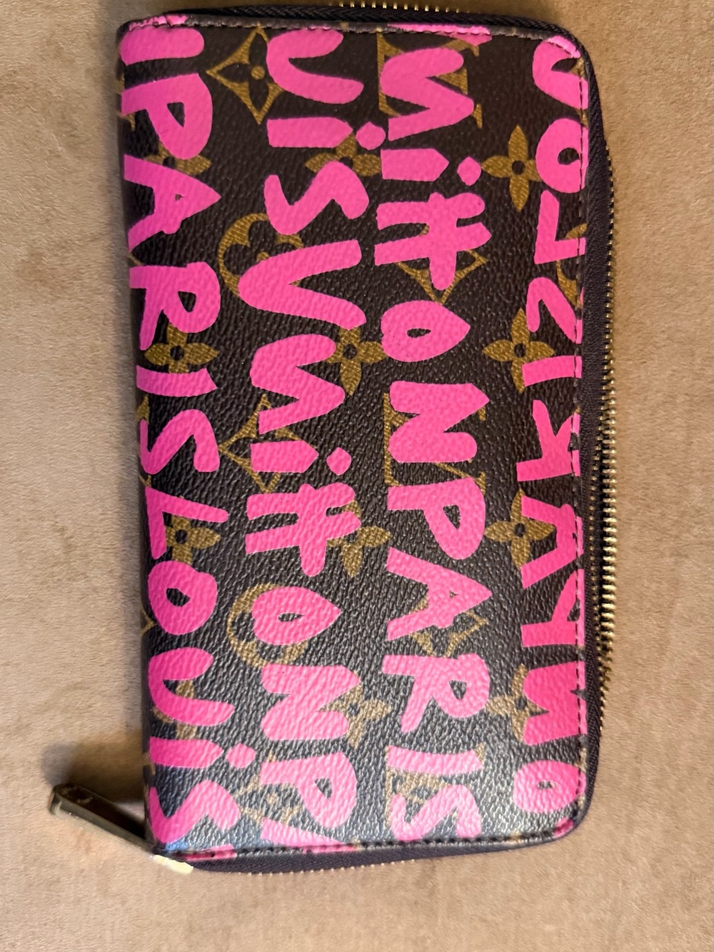 Louis Vuitton Brown Monogram Wallet with Pink Accents and Gold Hardware